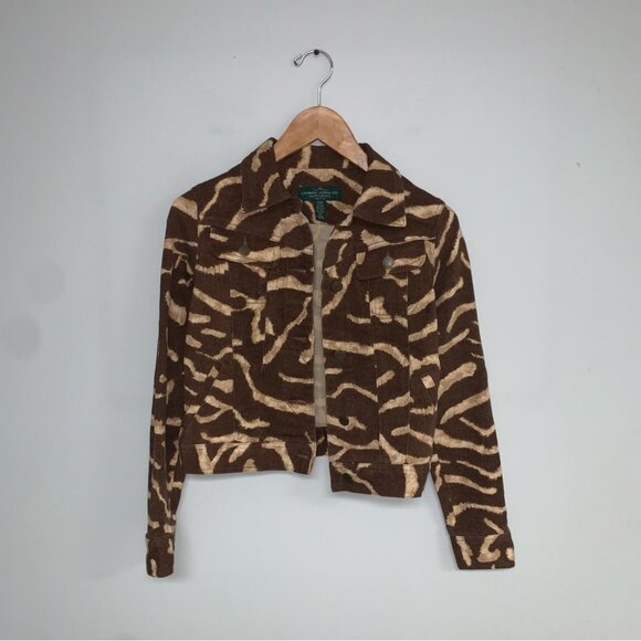 Lauren Ralph Lauren Vintage Denim Jacket Women’s Size Small P Brown Animal Print - Picture 6 of 11